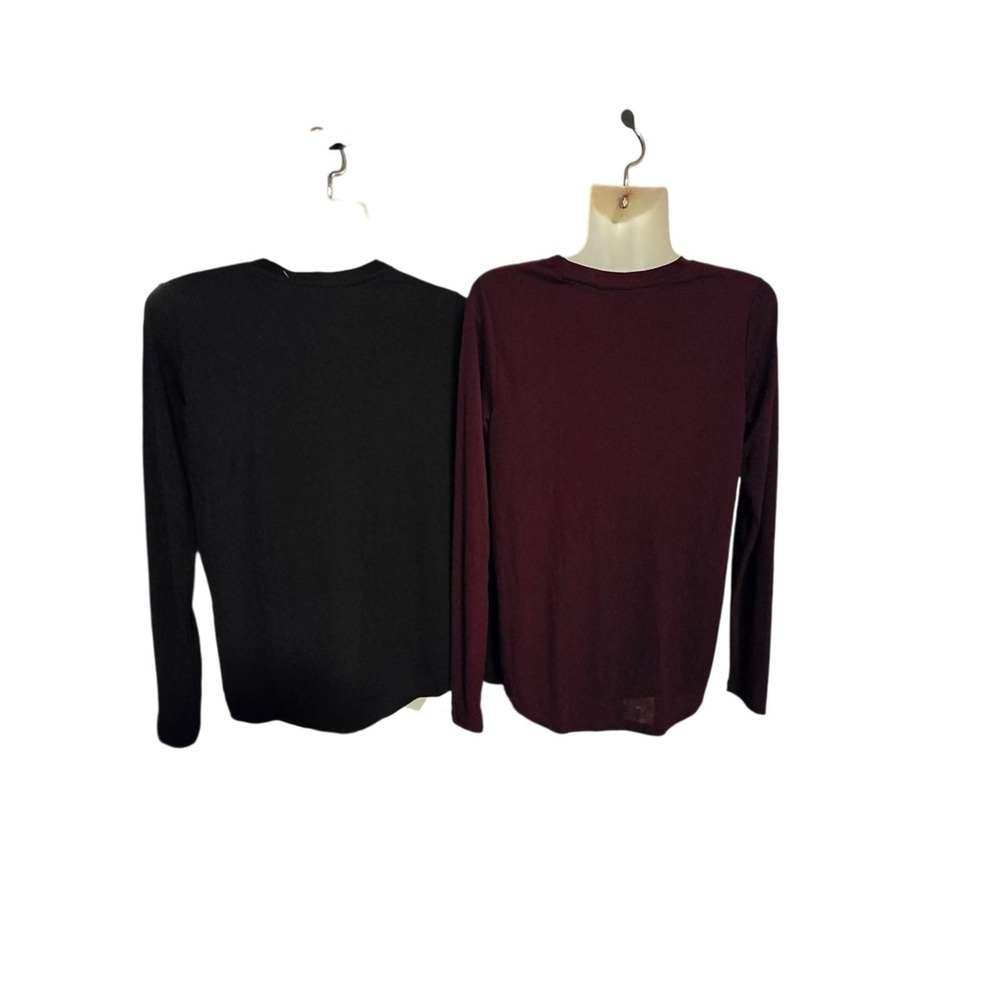 Lauren Ralph Lauren Lace Up Long Sleeve Top Bundle Black Burgundy XS 2 Pack - Picture 3 of 5